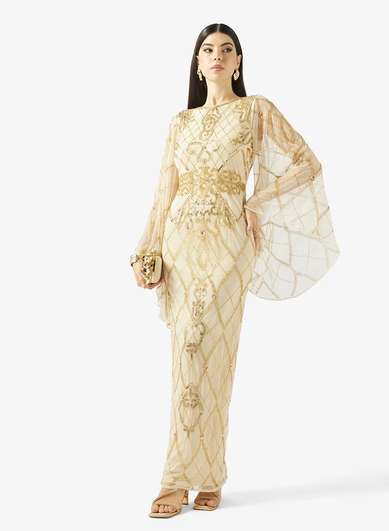 اميليا روز فستان ماكسي بأكمام واسعة وترتر